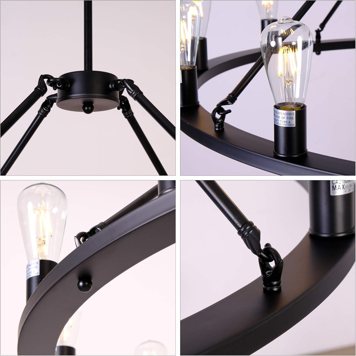 W47'' Wagon Wheel Chandelier Large round Chandeliers for Living Room Foyer Rustic Rod Iron Lighting Fixture Farmhouse Industrial Island Lights Hotel Church Cafe Shops Chandelier