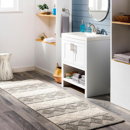 Mark&Day Wool Rugs, 2X8 Colville Cottage Charcoal Runner Area Rug, Grey White Carpet for Hallway, Kitchen, Bedroom or Living Room (2'6" X 8' Runner)