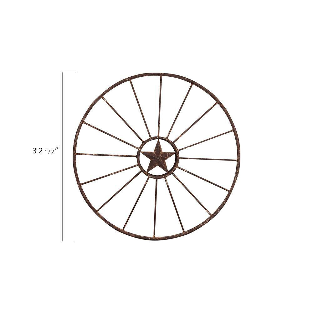 Metal Brown Wagon Wheel Wall Decor