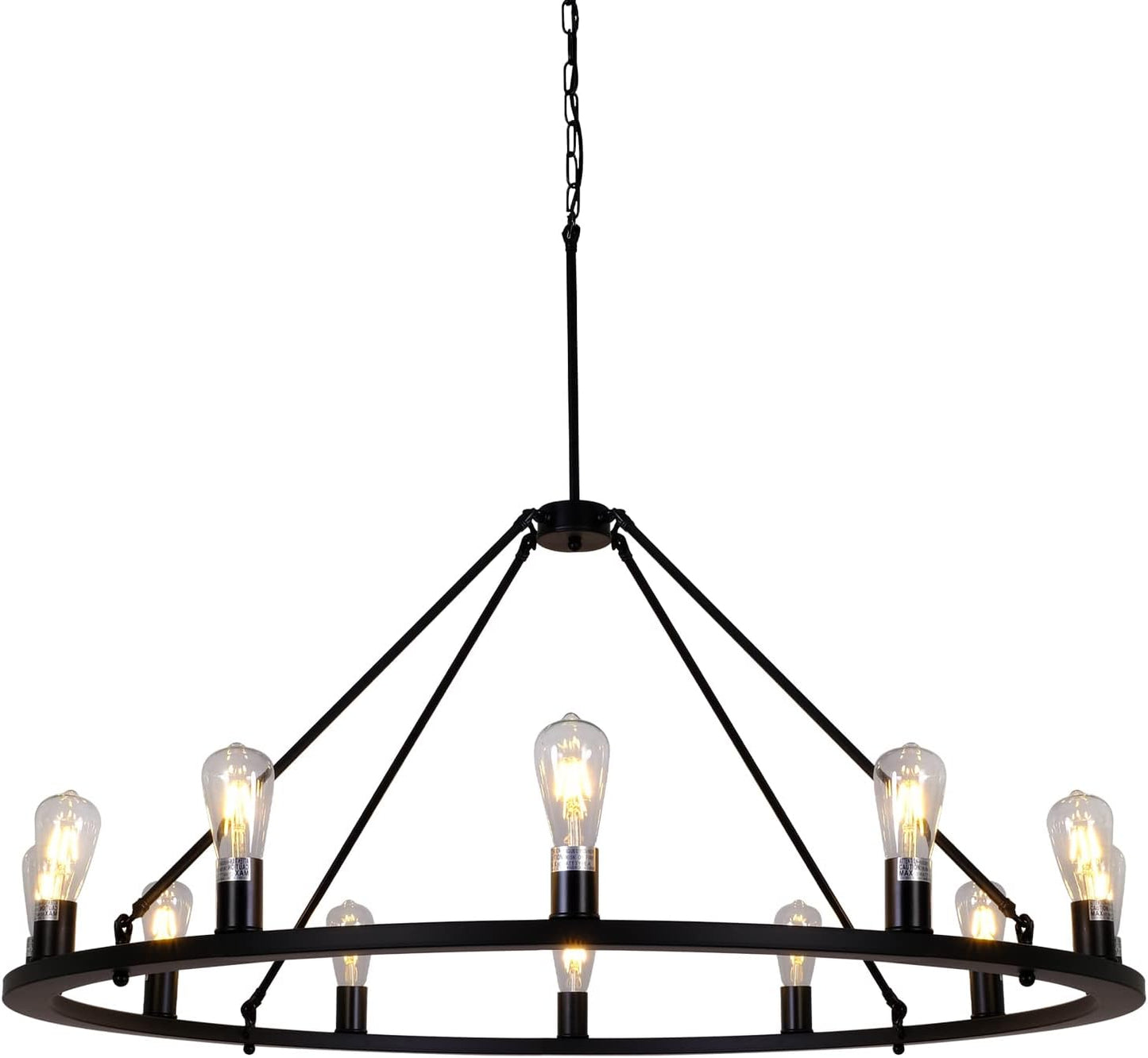 W47'' Wagon Wheel Chandelier Large round Chandeliers for Living Room Foyer Rustic Rod Iron Lighting Fixture Farmhouse Industrial Island Lights Hotel Church Cafe Shops Chandelier