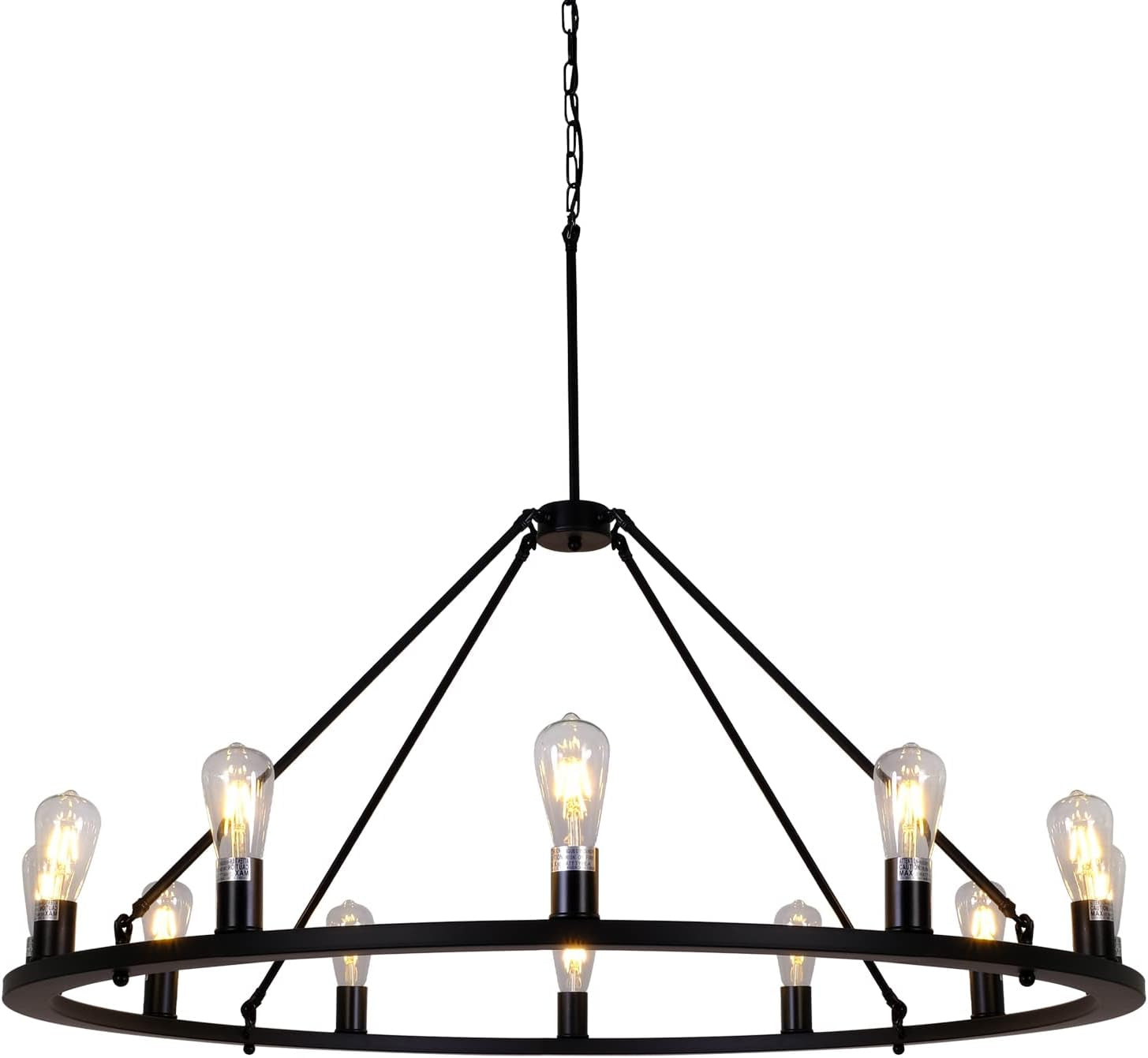 W47'' Wagon Wheel Chandelier Large round Chandeliers for Living Room Foyer Rustic Rod Iron Lighting Fixture Farmhouse Industrial Island Lights Hotel Church Cafe Shops Chandelier