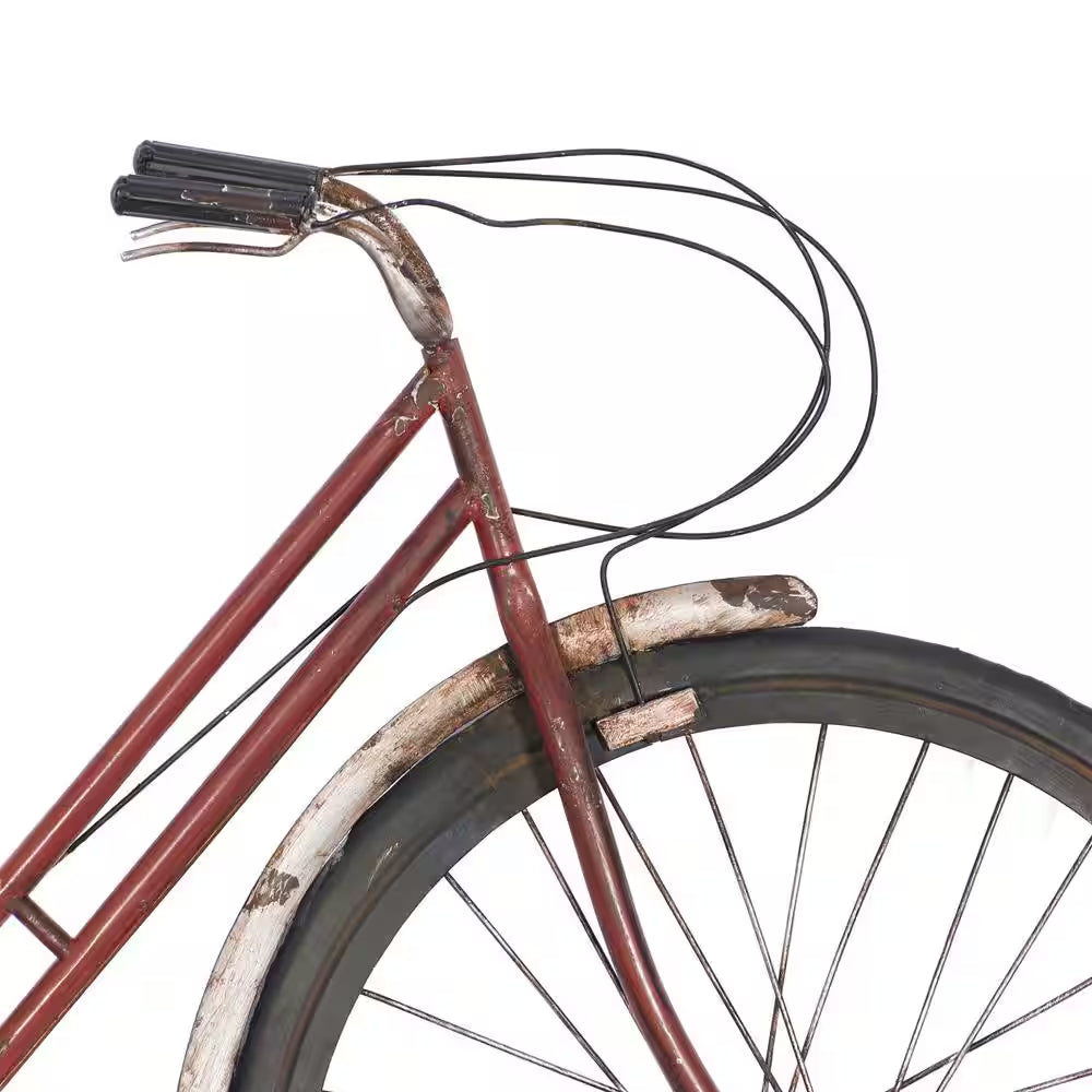 38 In. X 22 In. Metal Red Bike Wall Decor with Seat and Handles