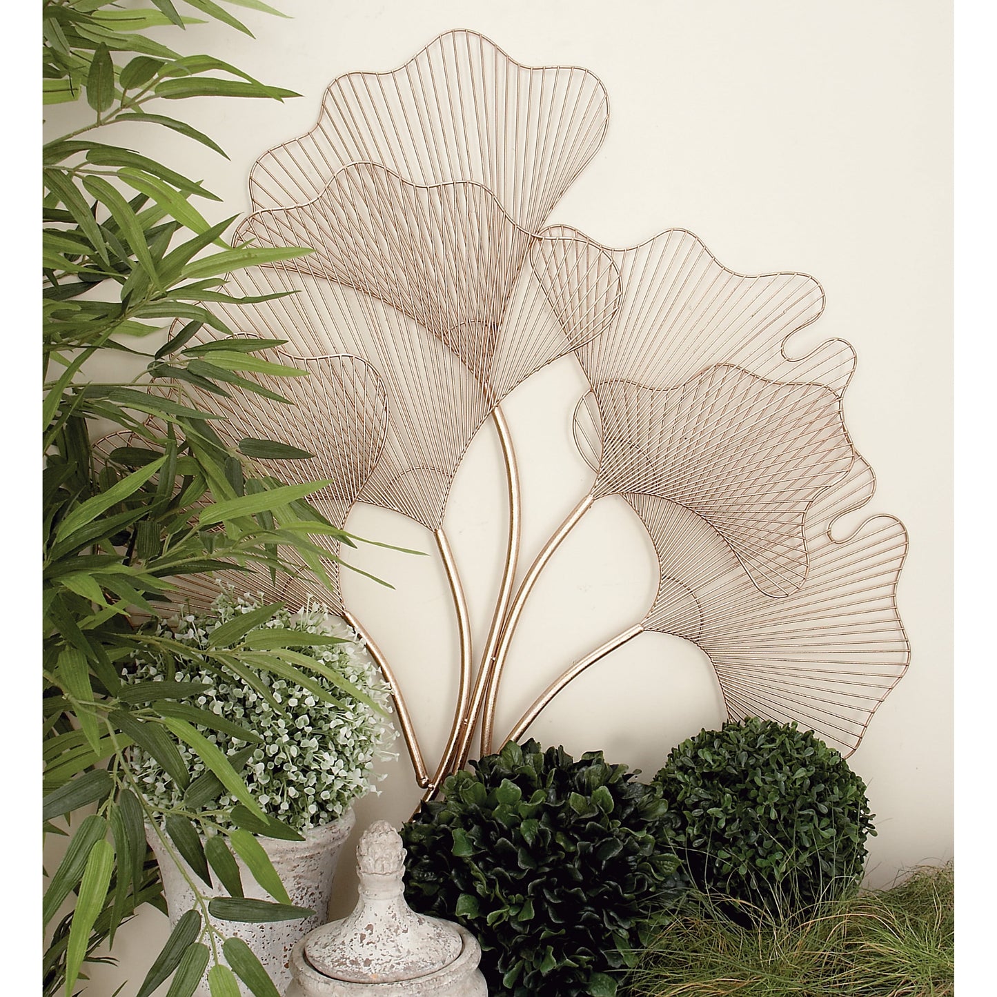 Copper Metal Gingko Leaf Wire Floral Wall Decor