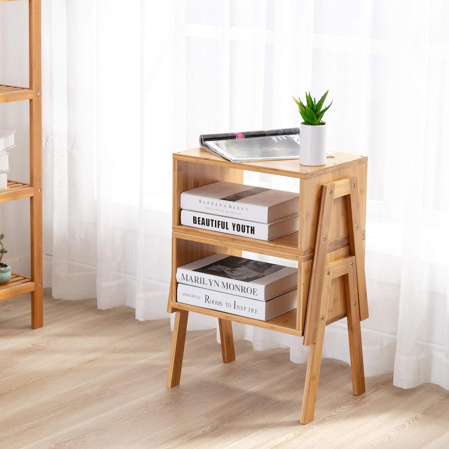 End Tables Bamboo Bedside Stackable Night Stands Living Room for Bed Natural Set of 2