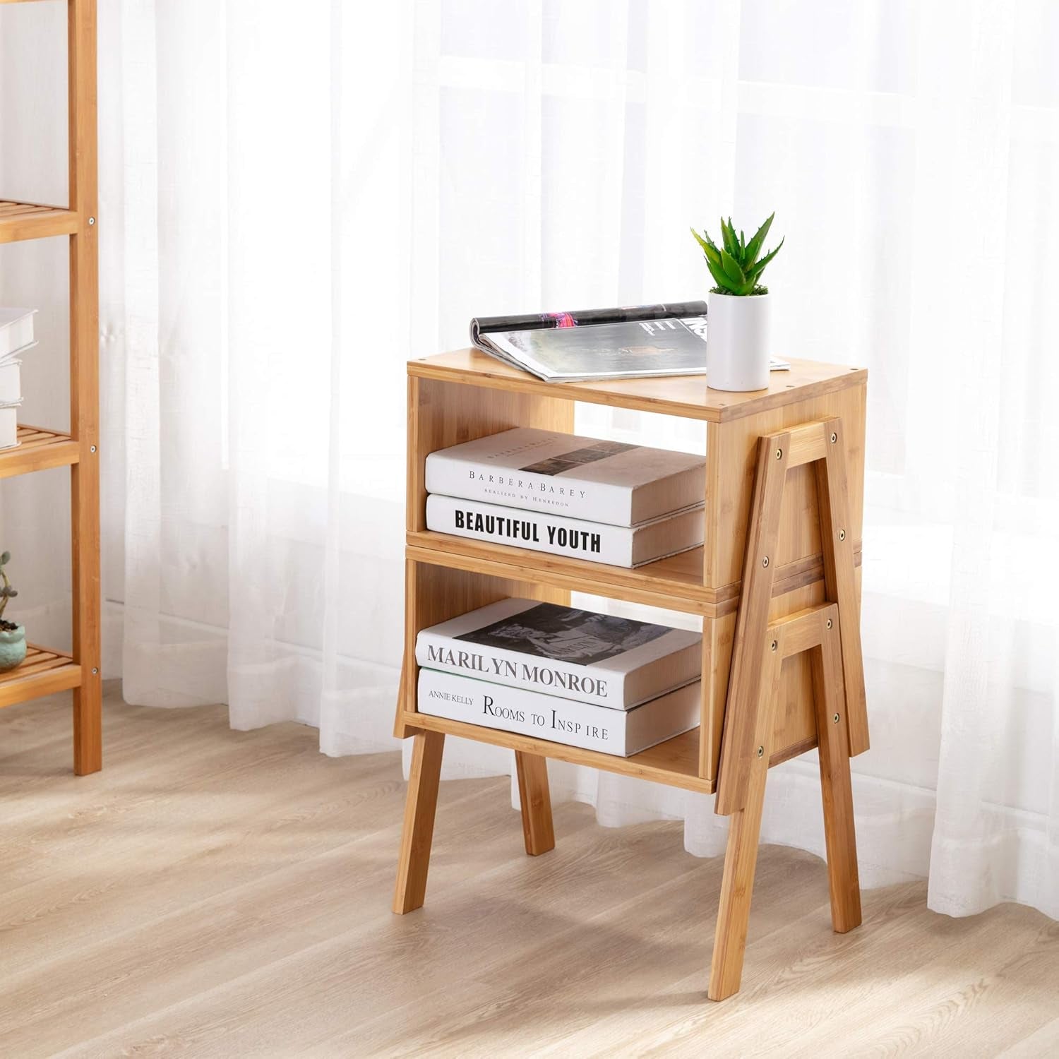 End Tables Bamboo Bedside Stackable Night Stands Living Room for Bed Natural Set of 2