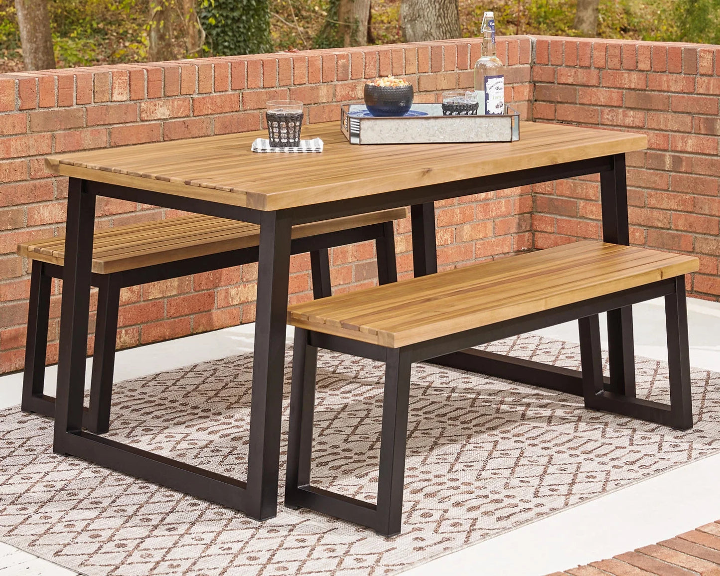 Casual Town Wood Outdoor Dining Table Set (Set of 3) Brown/Black