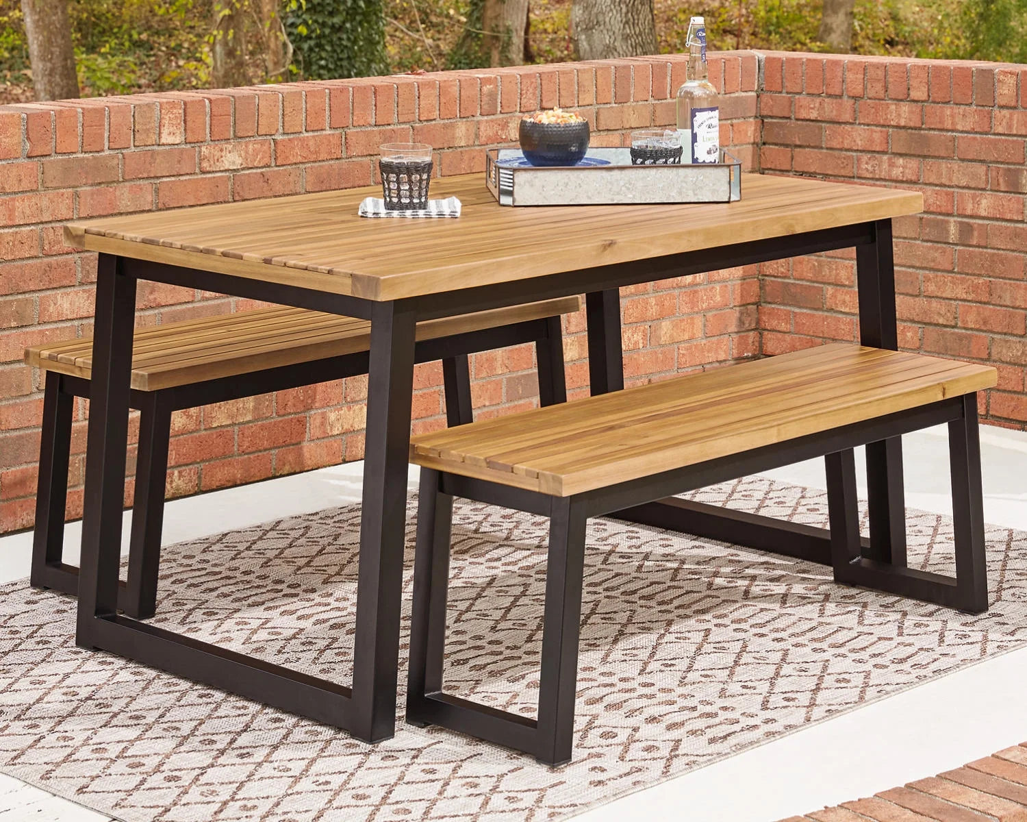 Casual Town Wood Outdoor Dining Table Set (Set of 3) Brown/Black