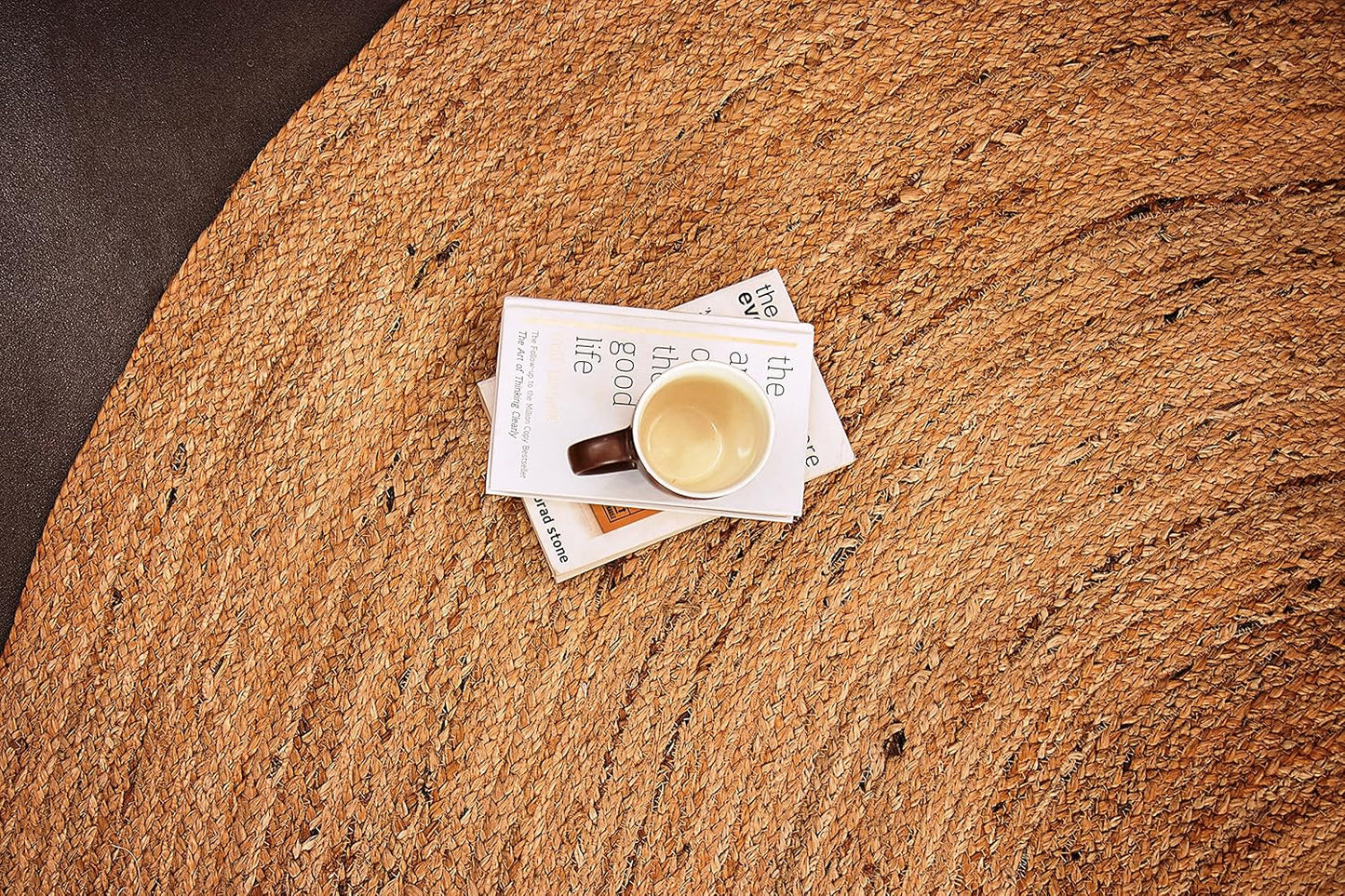 Handwoven Jute Area Rug, Natural Yarn, Rustic Vintage Braided Reversible Rug, Eco Friendly (6 Feet, Round)