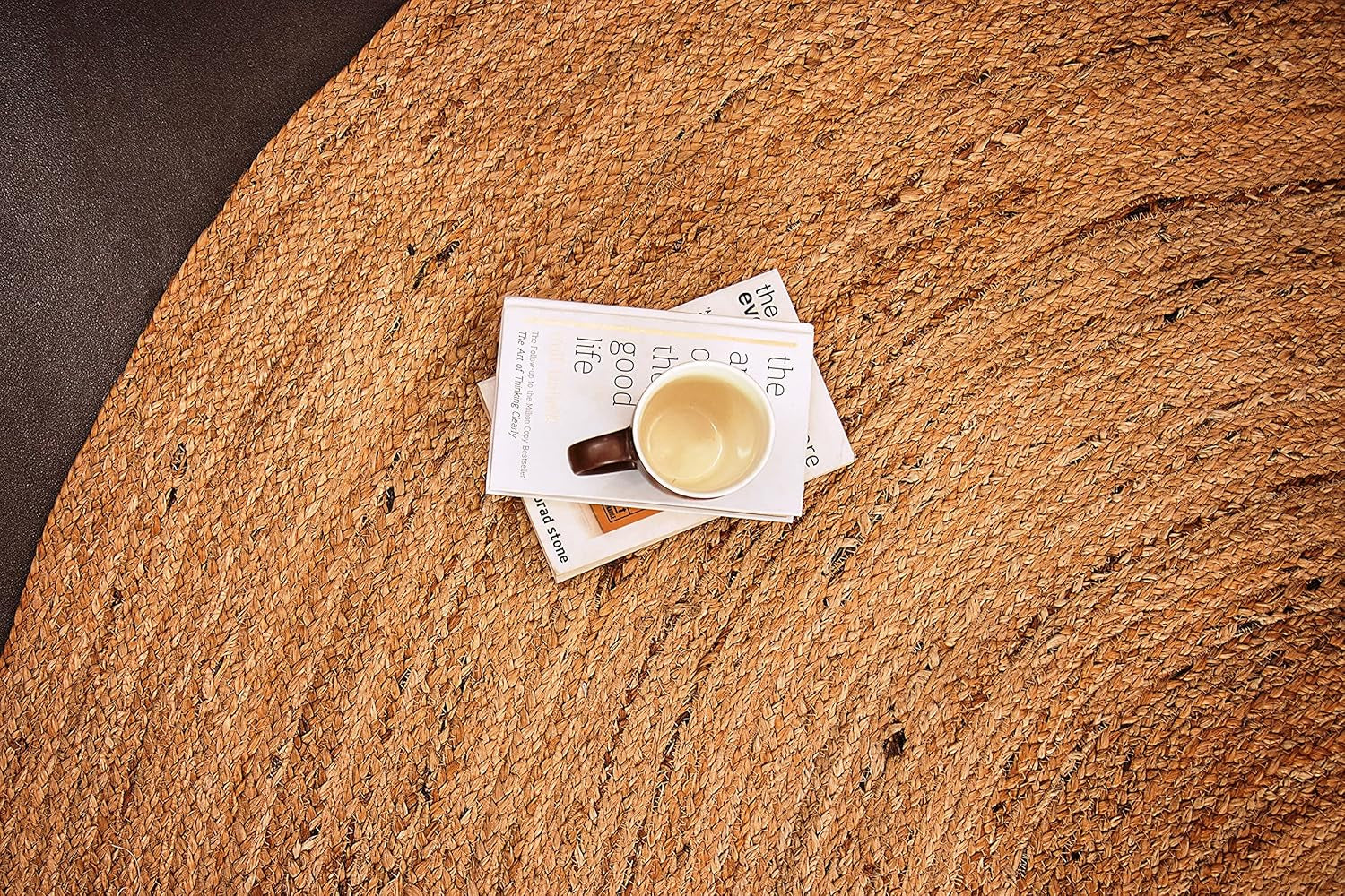 Handwoven Jute Area Rug, Natural Yarn, Rustic Vintage Braided Reversible Rug, Eco Friendly (6 Feet, Round)