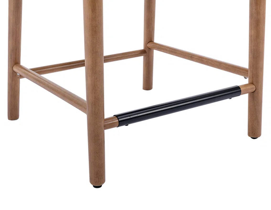 Emington Modern Stools with Rattan Backrests and Wood Frame