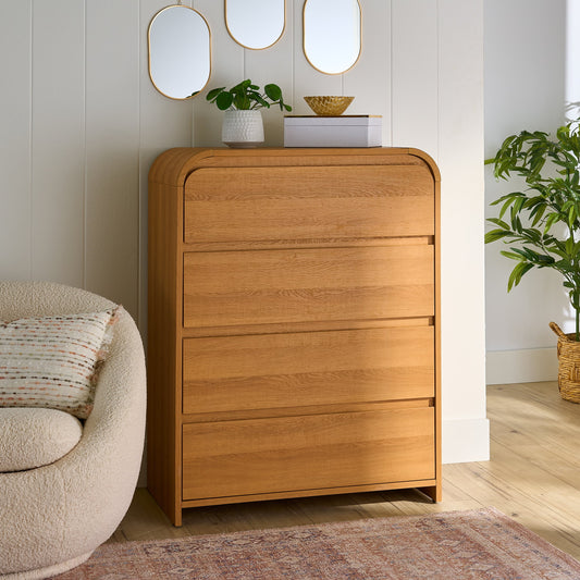 Juliet 4 Drawer Dresser, Light Honey Finish