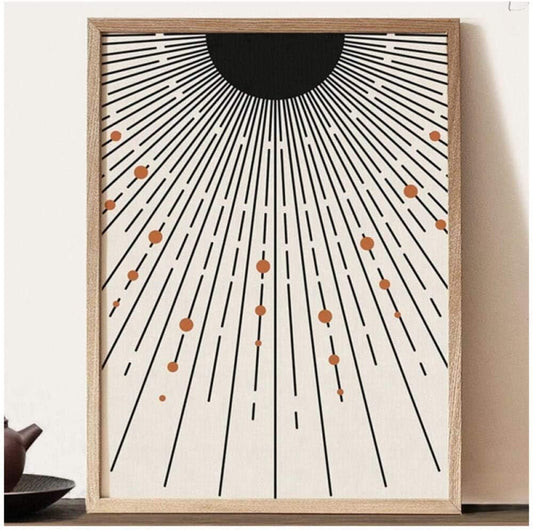 Mid Century Modern Sun Print Geometric Home Decor Neutral Minimal Abstract Wall Art Canvas Painting Wall Picture Decoration 16X24Inch Unframed