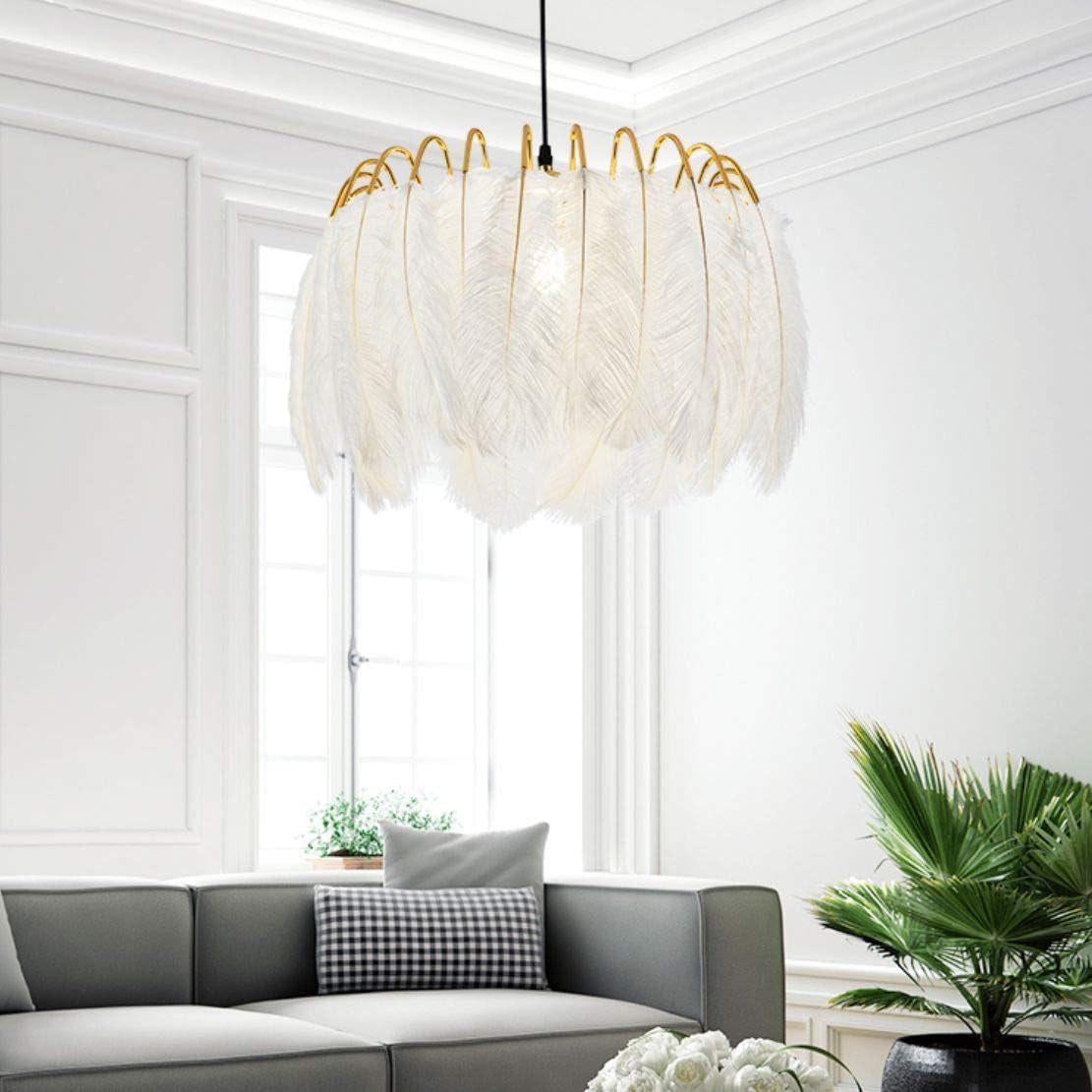 Lighting Nordic White Feather Chandelier Minimalist Decor Pendant Light Beautiful Adjustable Hanging Light for Bedroom Girls Room (Large)