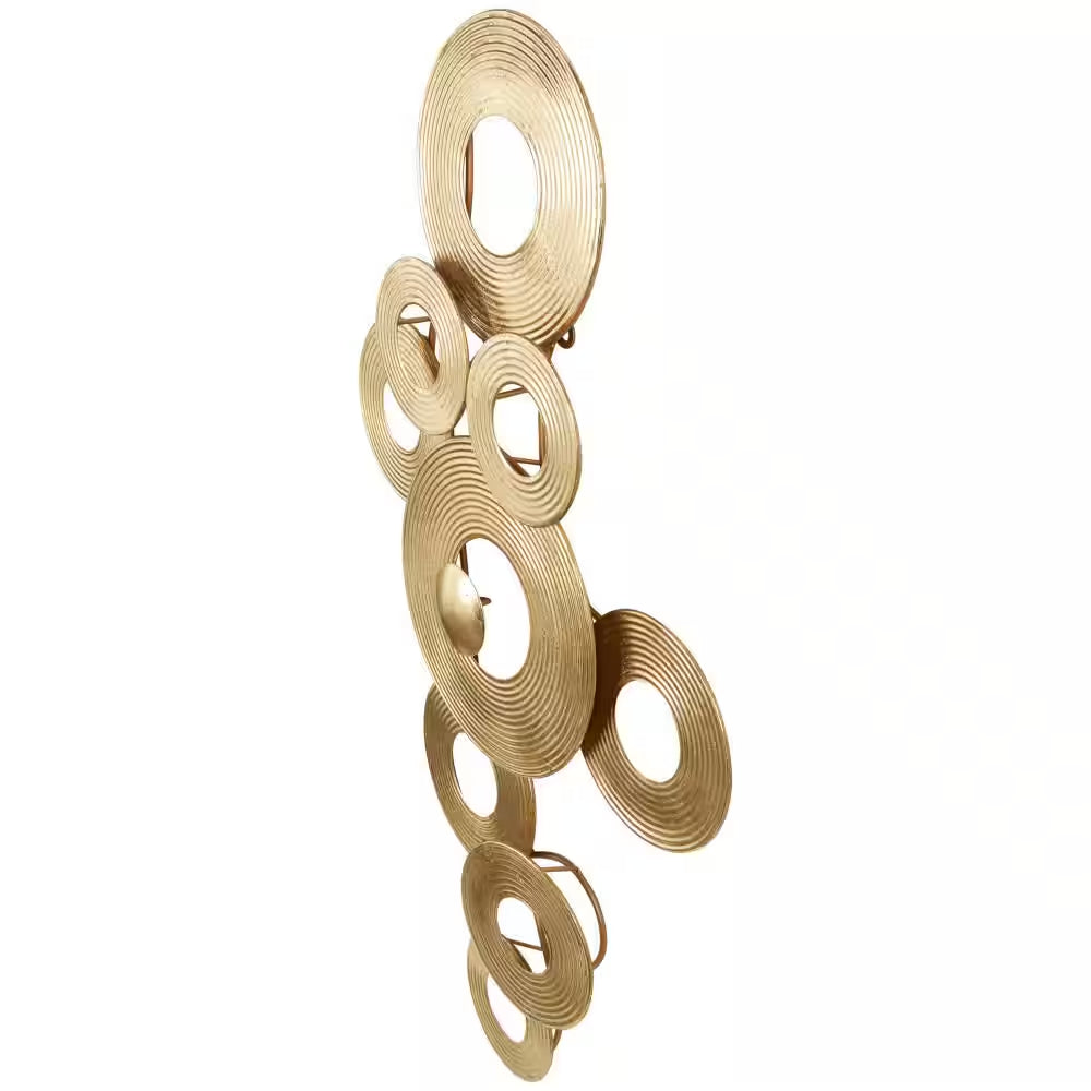 Metal Gold Stacked Circle Ring Abstract Wall Decor with Groove Texture