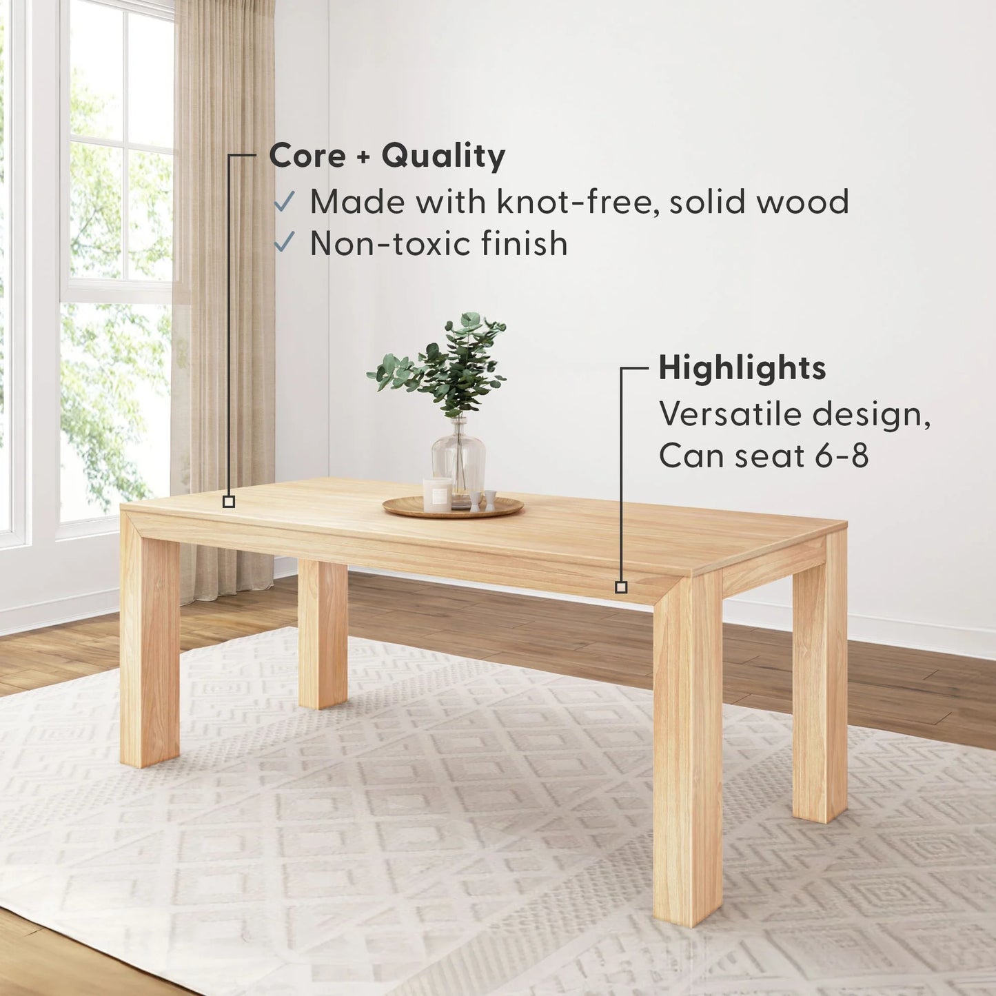 72" Modern Dining Table for 6, Solid Wood Rectangular Dining Table for Kitchen/Dining Room, Blonde Wirebrush
