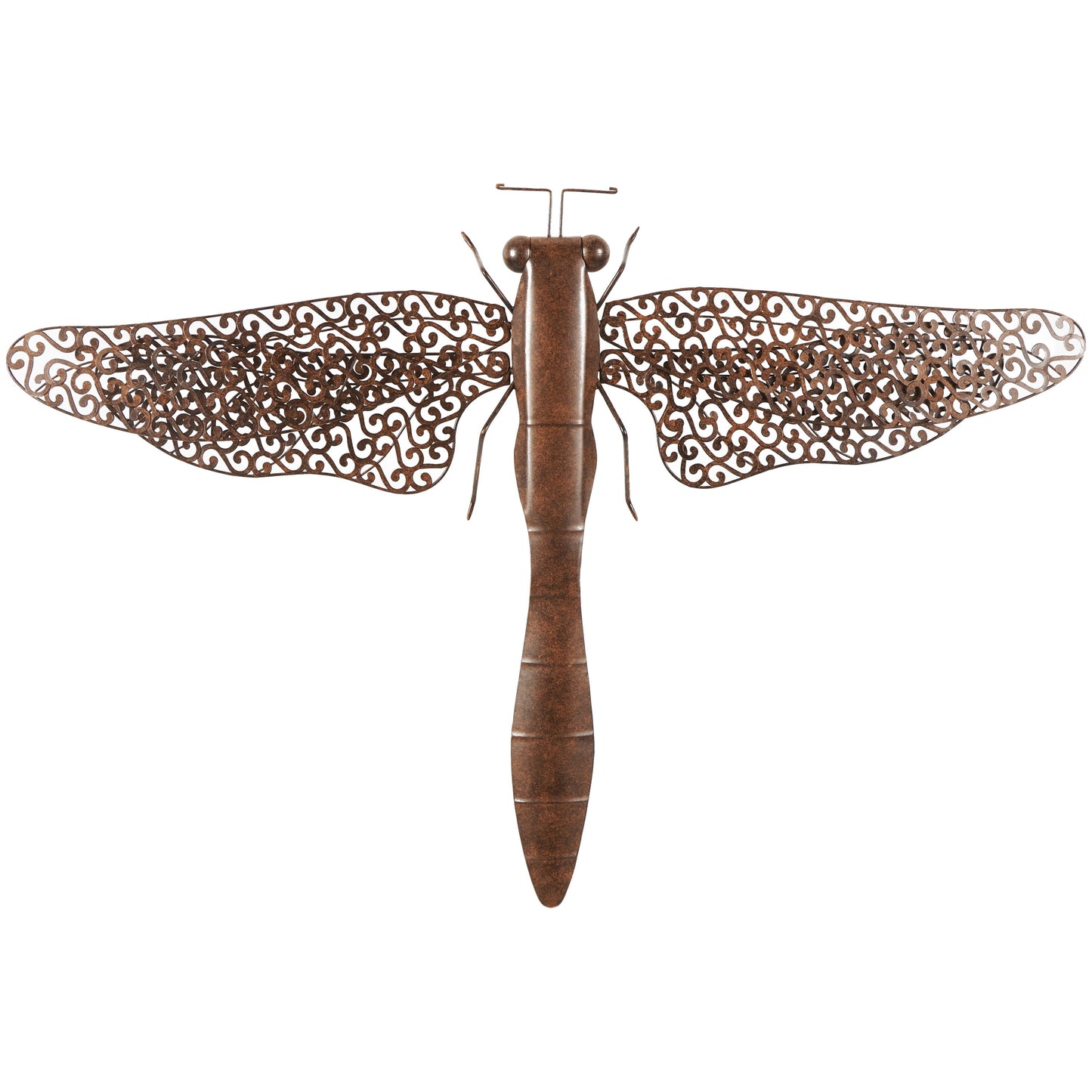 Rustic Metal Dragon Fly with Filligree Scroll Wing Pattern with Brown Textured Finish Wall Décor , 40"W X 30"H