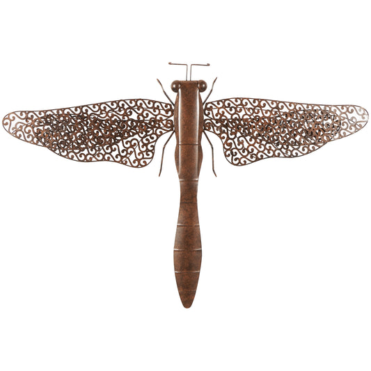 Rustic Metal Dragon Fly with Filligree Scroll Wing Pattern with Brown Textured Finish Wall Décor , 40"W X 30"H