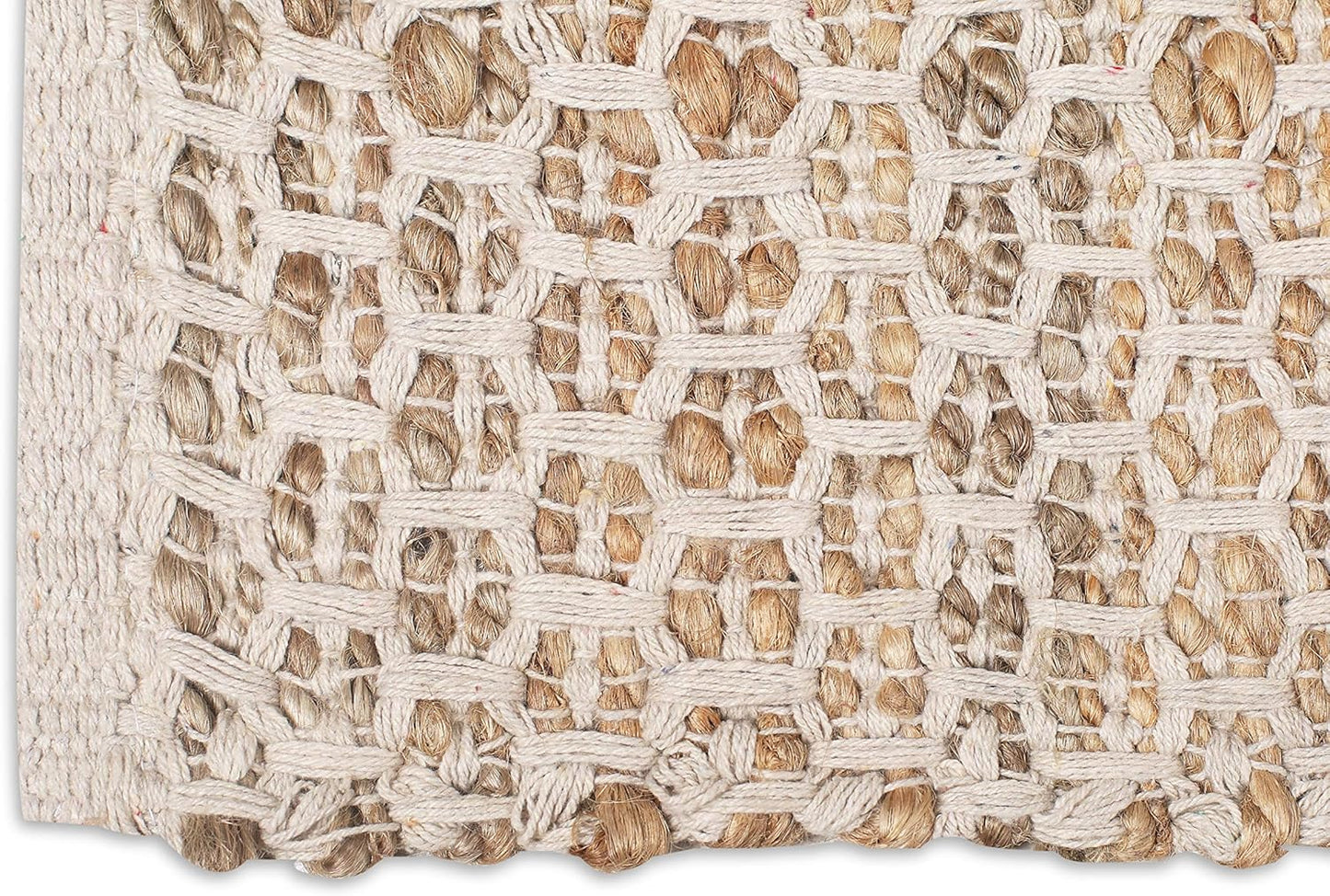 Jute Cotton Rug 2X3 Feet (24X36 Inches) Hand Woven by Skilled Artisans, Farmhouse Style, for Any Room of Your Home Décor – Honeycomb Weave Construction - Natural Jute Cotton Rug