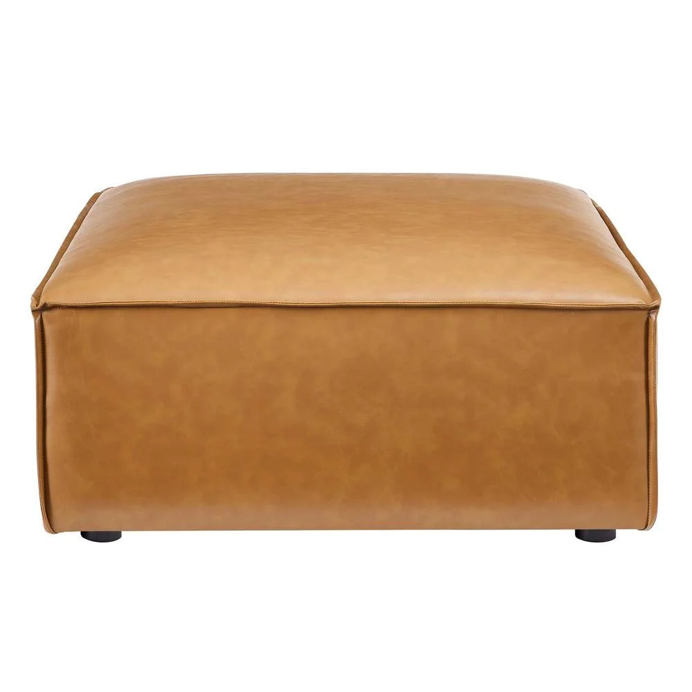 Restore Modern Upholstered Faux Leather Ottoman in Tan