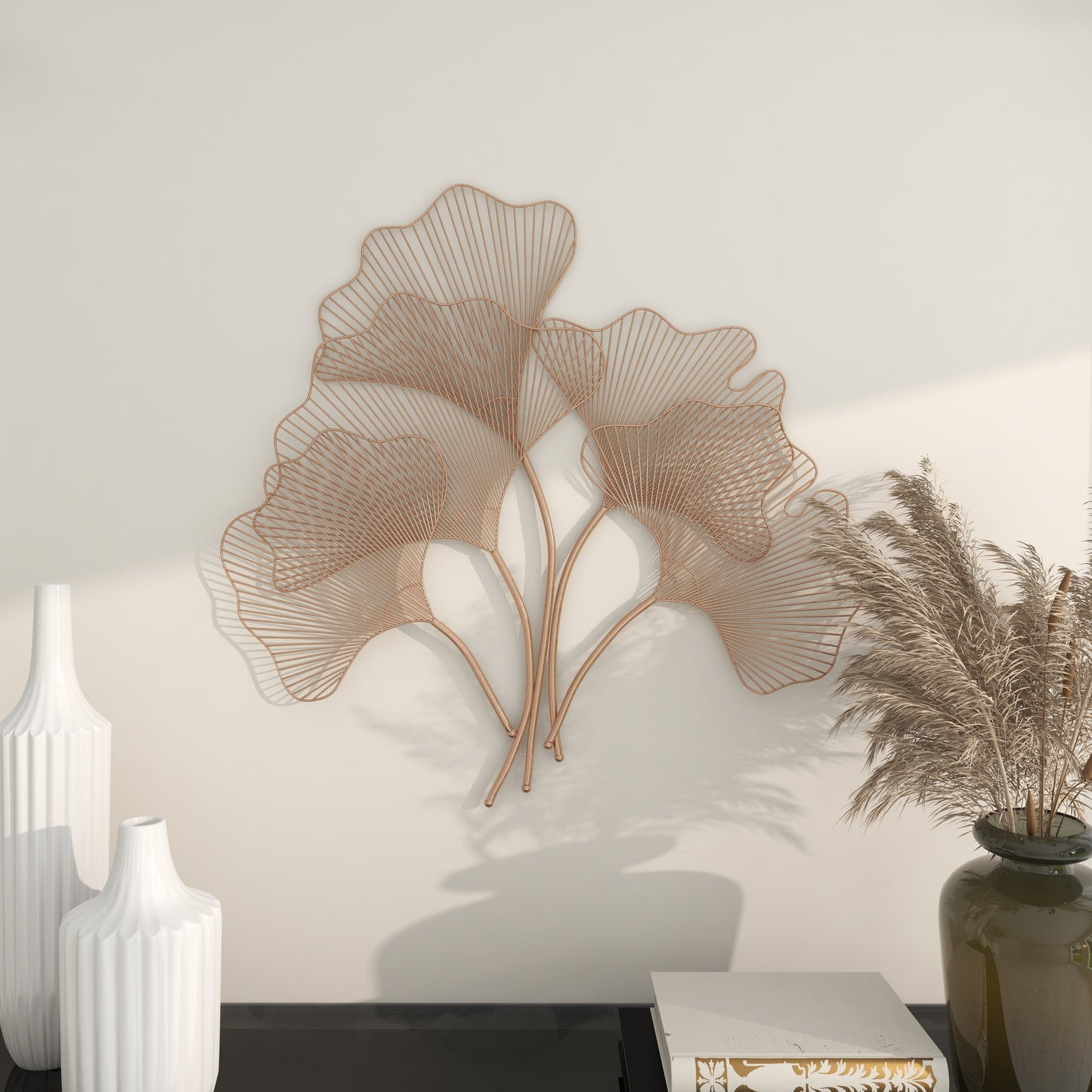 Copper Metal Gingko Leaf Wire Floral Wall Decor