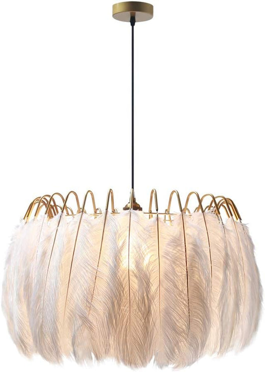 Lighting Nordic White Feather Chandelier Minimalist Decor Pendant Light Beautiful Adjustable Hanging Light for Bedroom Girls Room (Large)