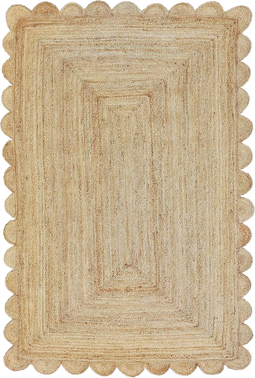 Gautam International Scalloped Natural Jute Area Rug, Natural Color (3'X5')
