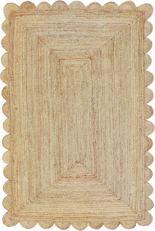 Gautam International Scalloped Natural Jute Area Rug, Natural Color (3'X5')