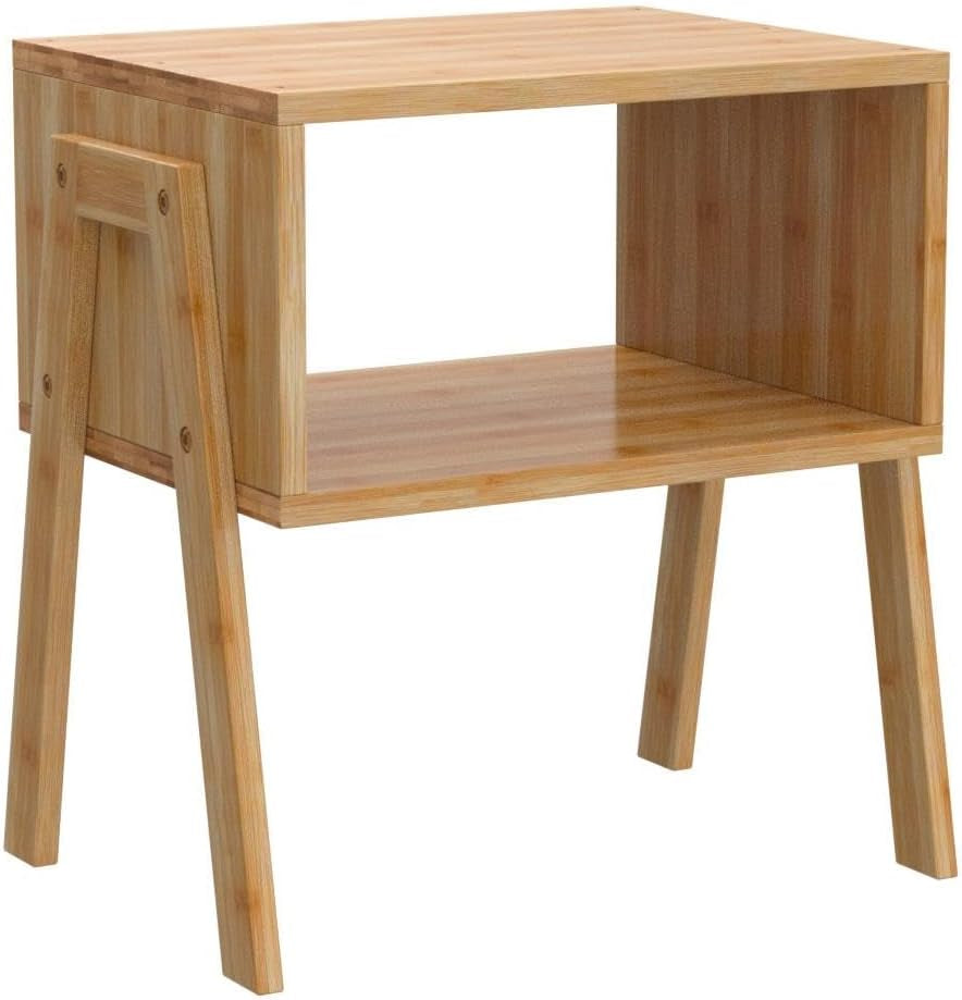 End Tables Bamboo Bedside Stackable Night Stands Living Room for Bed Natural Set of 2