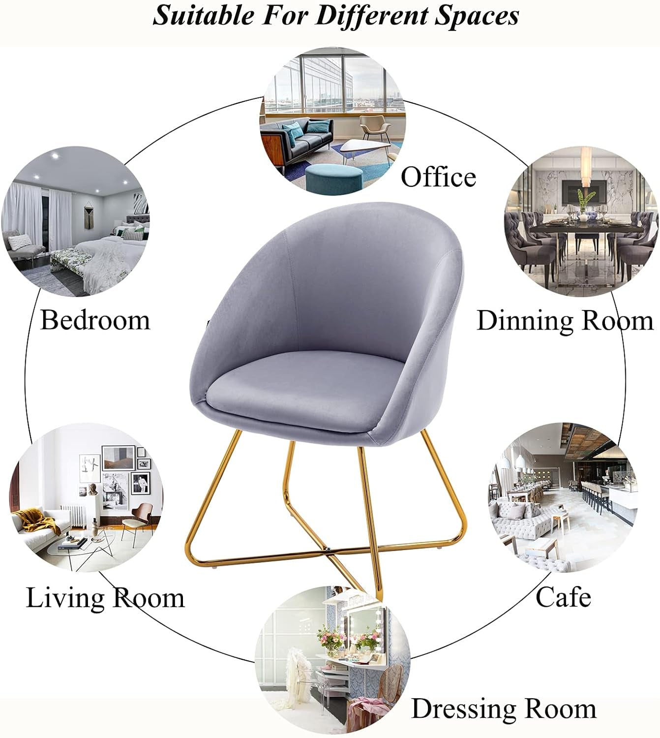 Modern Velvet Dinning Chair with Golden Legs, Lounge Chair Set of 2, Accent Armchair for Living Dining Room Bedroom Reception Chair, Grey