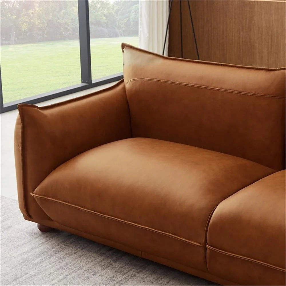 Mid-Century Modern Luxury Living Room Couch in Cognac Tan Leather