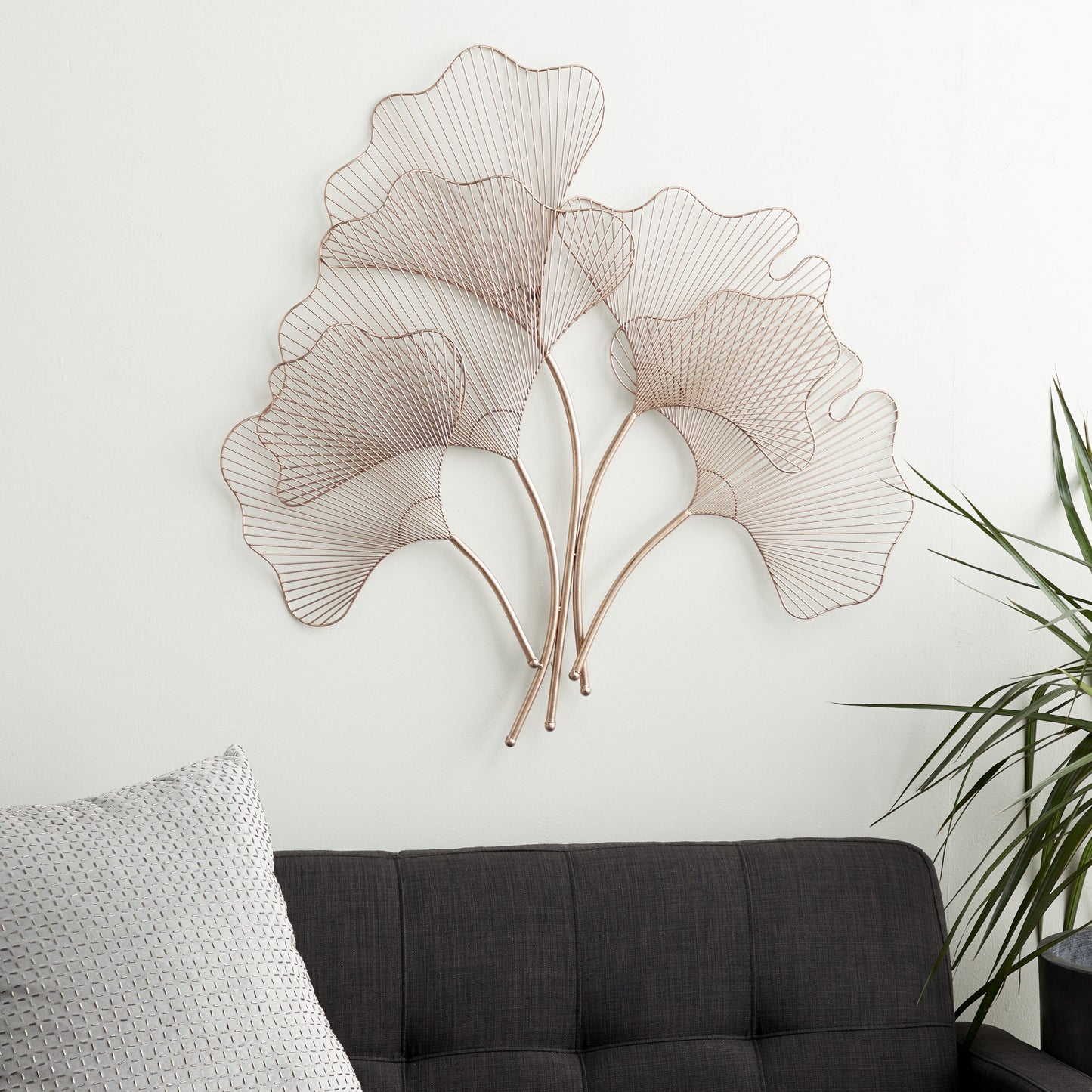 Copper Metal Gingko Leaf Wire Floral Wall Decor