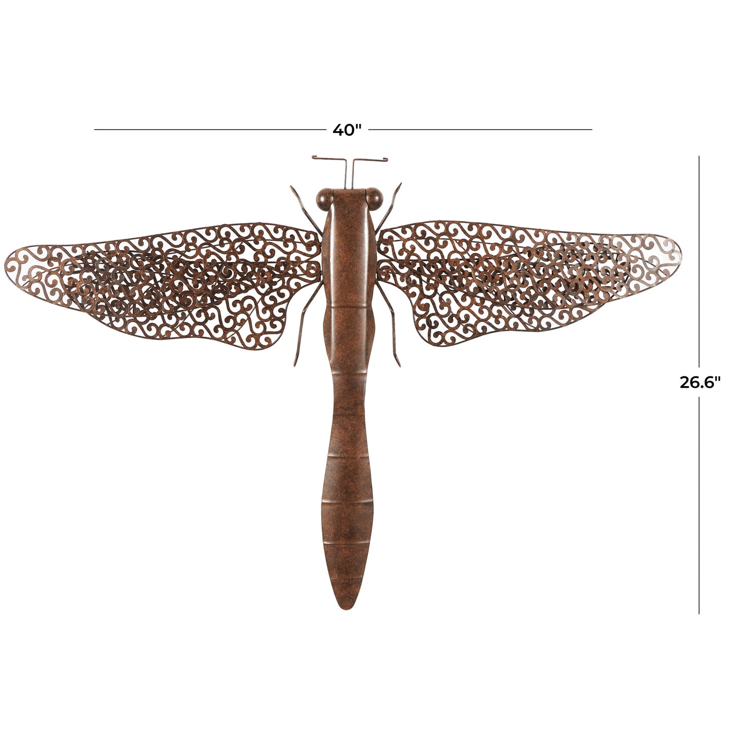 Rustic Metal Dragon Fly with Filligree Scroll Wing Pattern with Brown Textured Finish Wall Décor , 40"W X 30"H