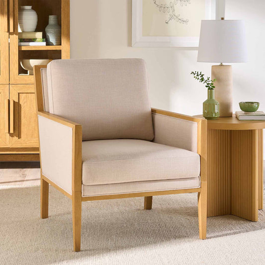 Windsor Linen Armchair, Light Honey Wood