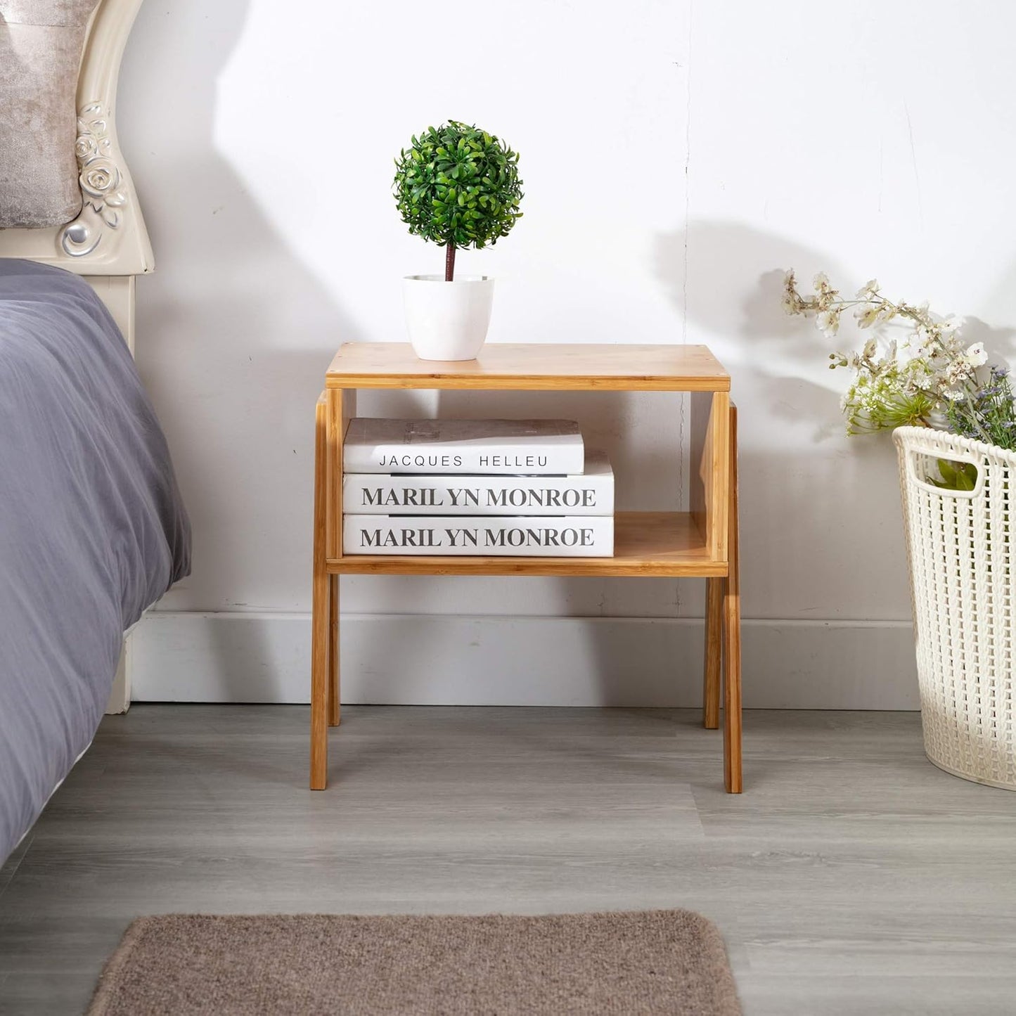 End Tables Bamboo Bedside Stackable Night Stands Living Room for Bed Natural Set of 2