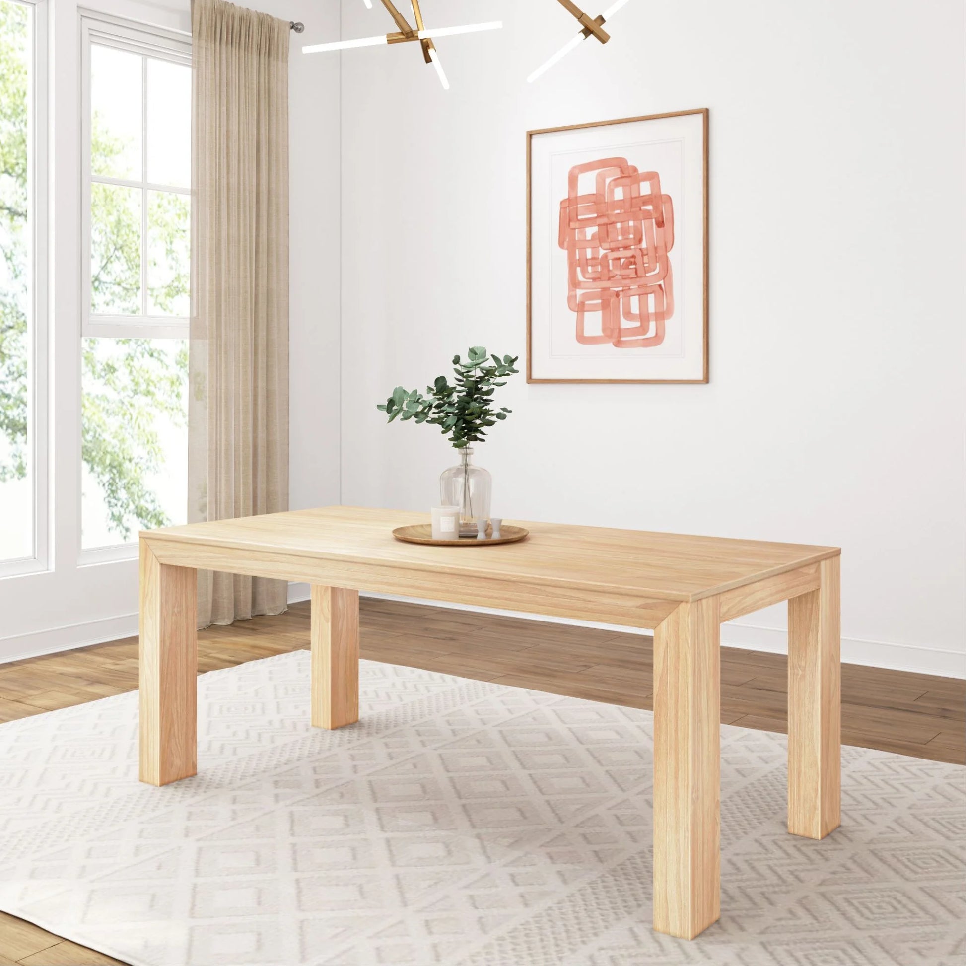 72" Modern Dining Table for 6, Solid Wood Rectangular Dining Table for Kitchen/Dining Room, Blonde Wirebrush