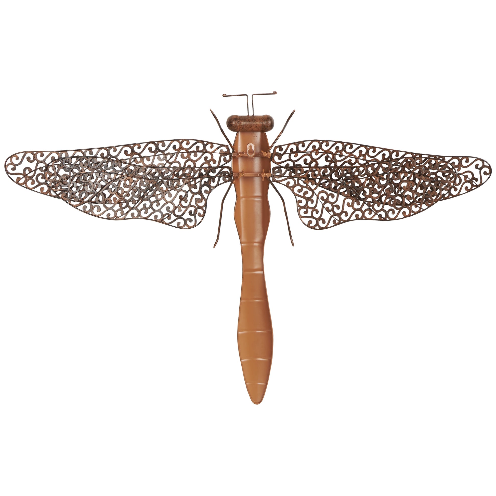 Rustic Metal Dragon Fly with Filligree Scroll Wing Pattern with Brown Textured Finish Wall Décor , 40"W X 30"H