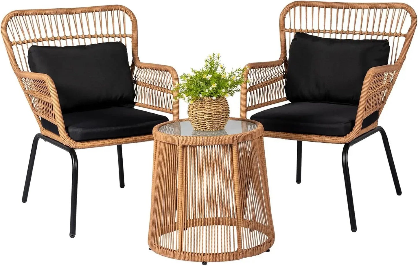 3 Piece Outdoor Wicker Furniture Bistro Set, Rattan Chairs Conversation Sets Porch Furniture, Wicker Patio Furniture