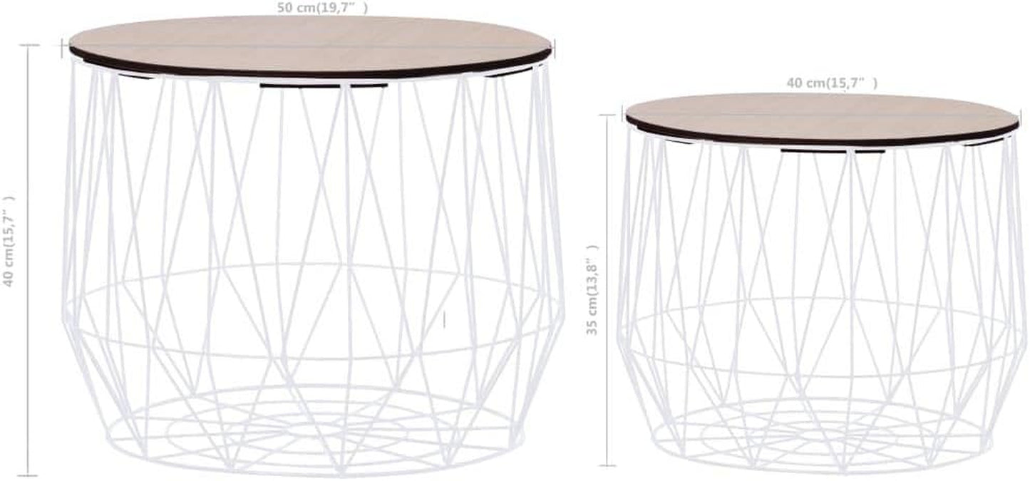 Set of 2 Coffee Table MDF Cover up and Metal Frame Endside Tables for Home,Living Room Home Furniture Home Decor White