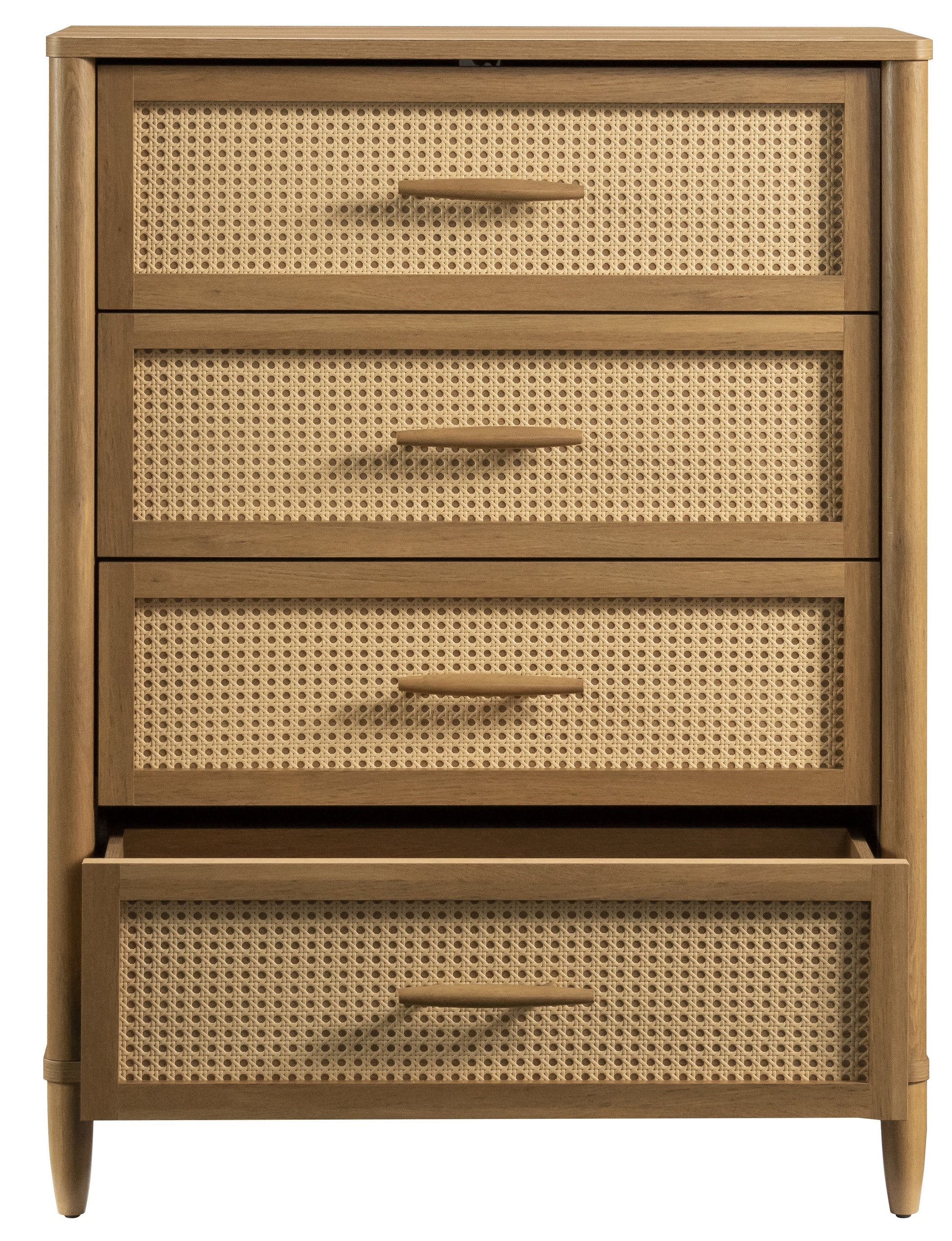 Springwood Caning 4-Drawer Dresser, Light Honey Finish