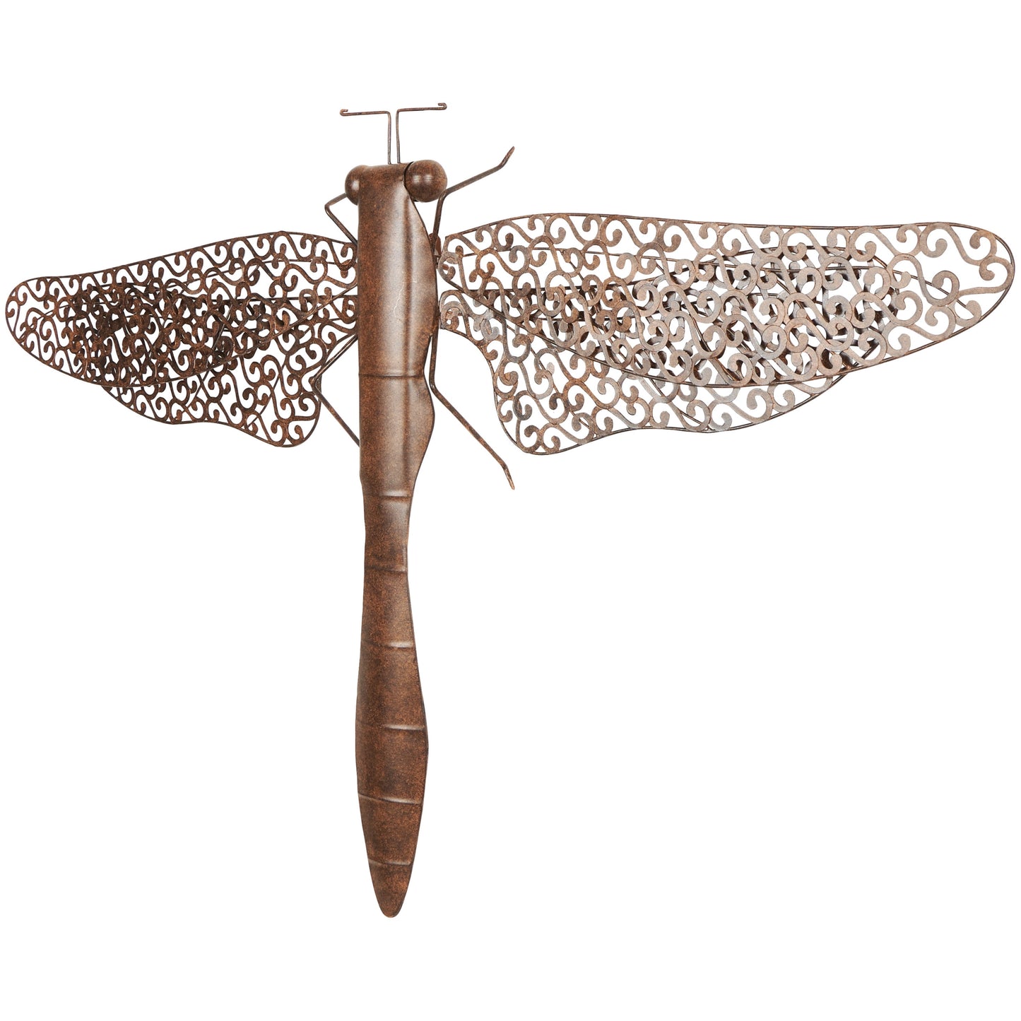 Rustic Metal Dragon Fly with Filligree Scroll Wing Pattern with Brown Textured Finish Wall Décor , 40"W X 30"H