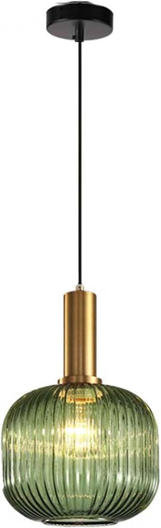 MZSUS 7.8'' Glass Pendant Light,Gold Copper Pendant Light Socket with Green Glass Pendant Lamp Shade,Led Hanging Lamp (Green)