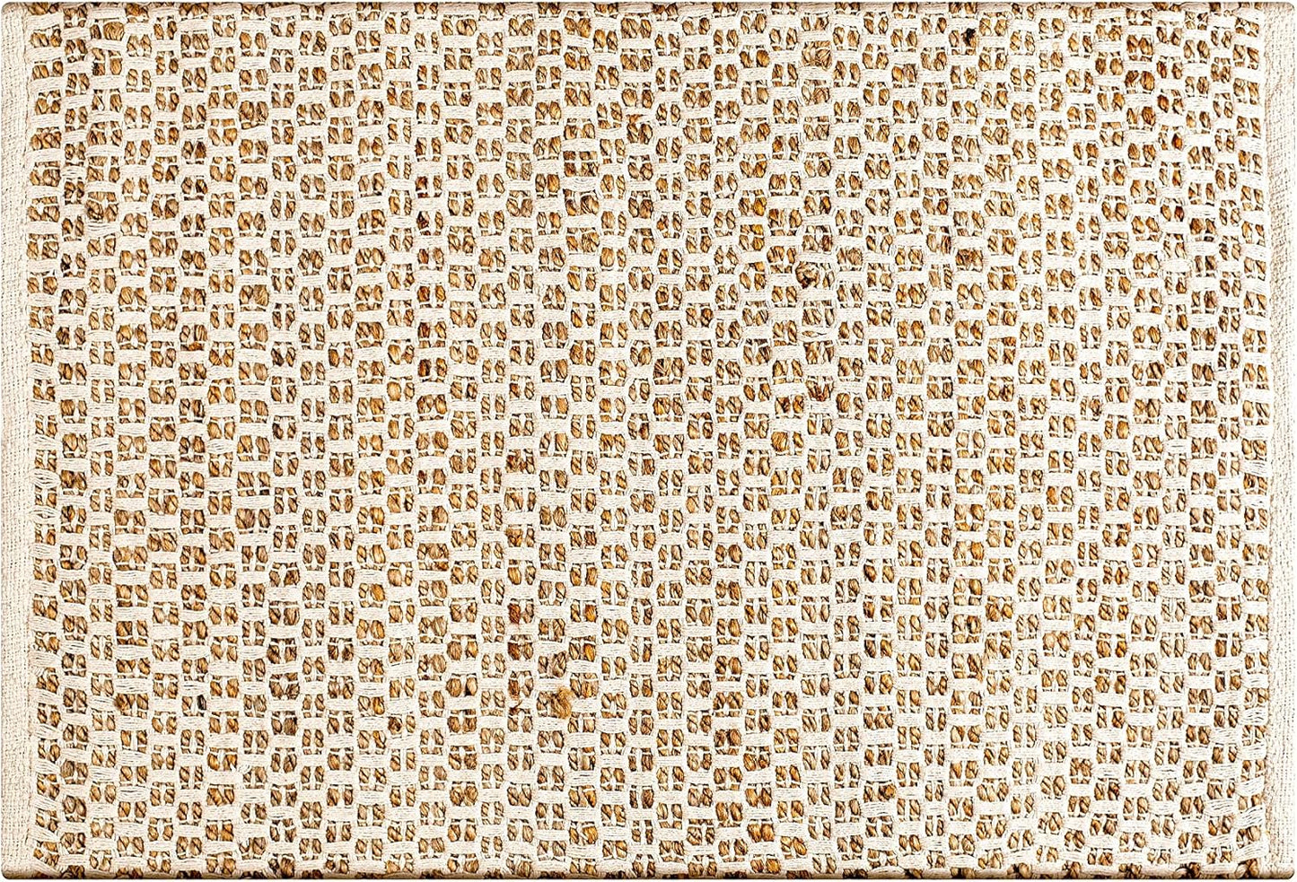 Jute Cotton Rug 2X3 Feet (24X36 Inches) Hand Woven by Skilled Artisans, Farmhouse Style, for Any Room of Your Home Décor – Honeycomb Weave Construction - Natural Jute Cotton Rug