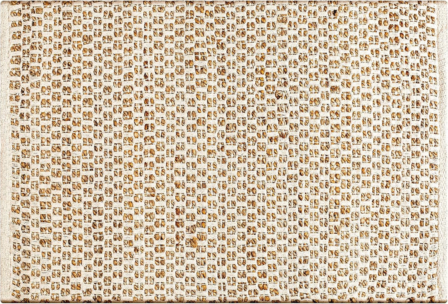 Jute Cotton Rug 2X3 Feet (24X36 Inches) Hand Woven by Skilled Artisans, Farmhouse Style, for Any Room of Your Home Décor – Honeycomb Weave Construction - Natural Jute Cotton Rug