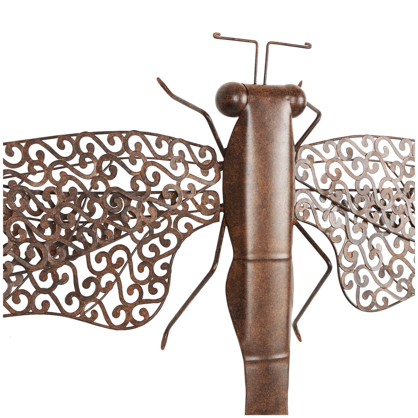Rustic Metal Dragon Fly with Filligree Scroll Wing Pattern with Brown Textured Finish Wall Décor , 40"W X 30"H