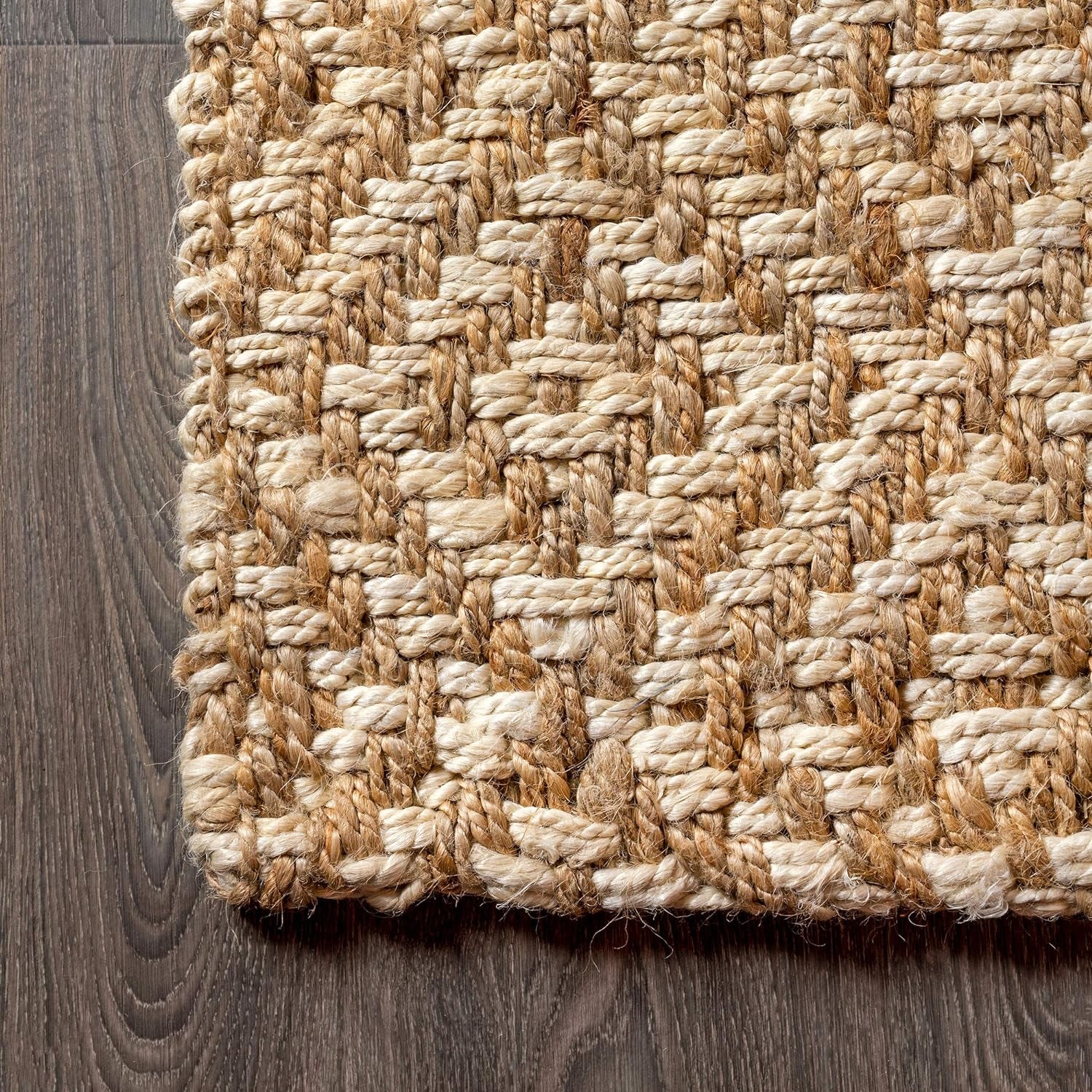 NFR100A-8 Hira Hand Woven Diamond Chunky Jute Indoor Area-Rug Bohemian Farmhouse Easy-Cleaning Bedroom Kitchen Living Room Non Shedding, 92" X 120", Natural Color