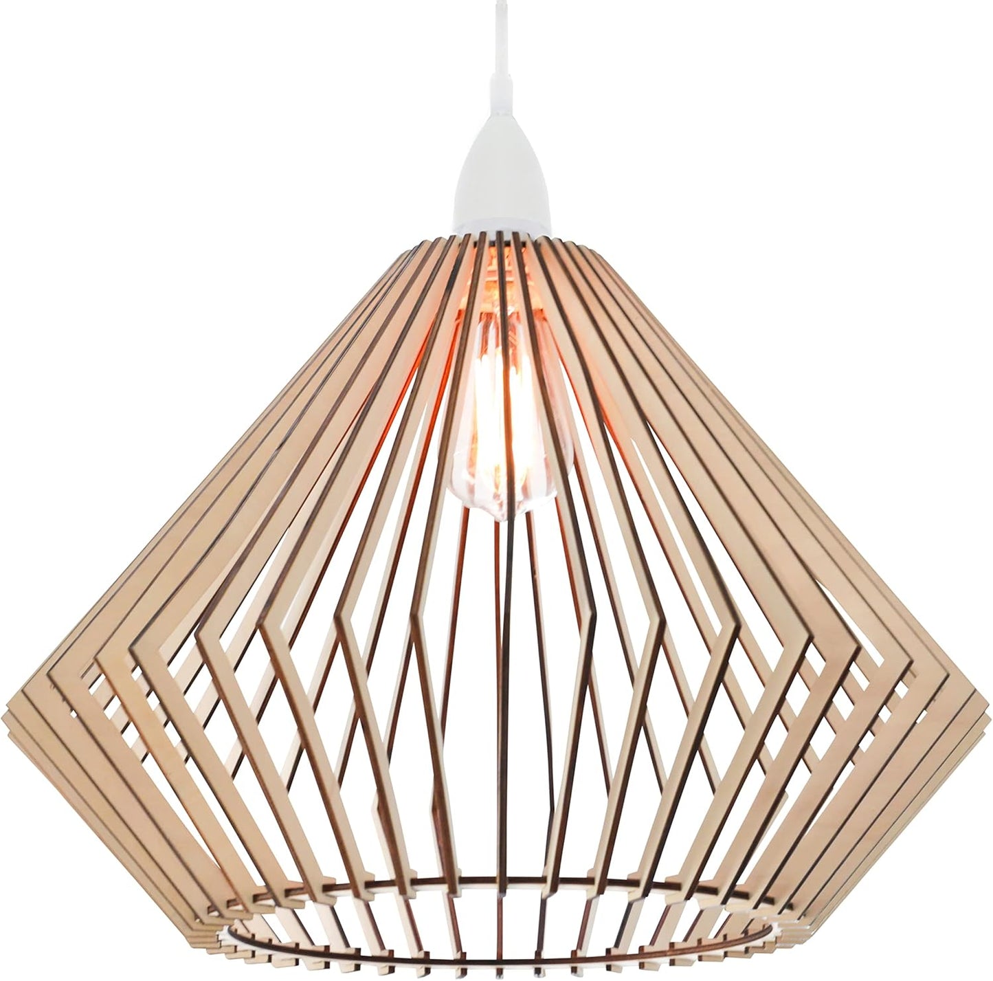 Wood Pendant Light - Easy-To-Assemble Ceiling Chandelier - Modern Boho Hanging Lamp Lighting Fixture for Dining, Kitchen, Bedroom, Living Room - Adjustable Nylon Cord, Uses Standard Bulb