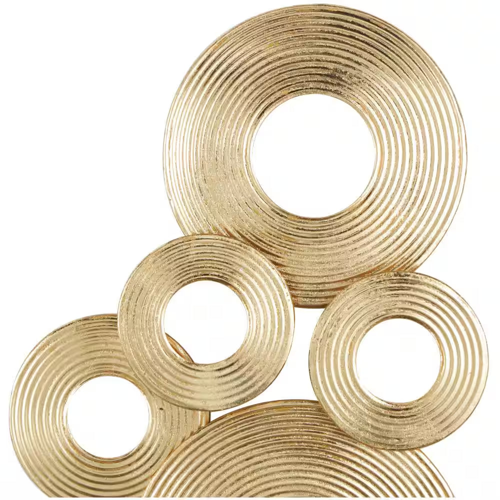 Metal Gold Stacked Circle Ring Abstract Wall Decor with Groove Texture