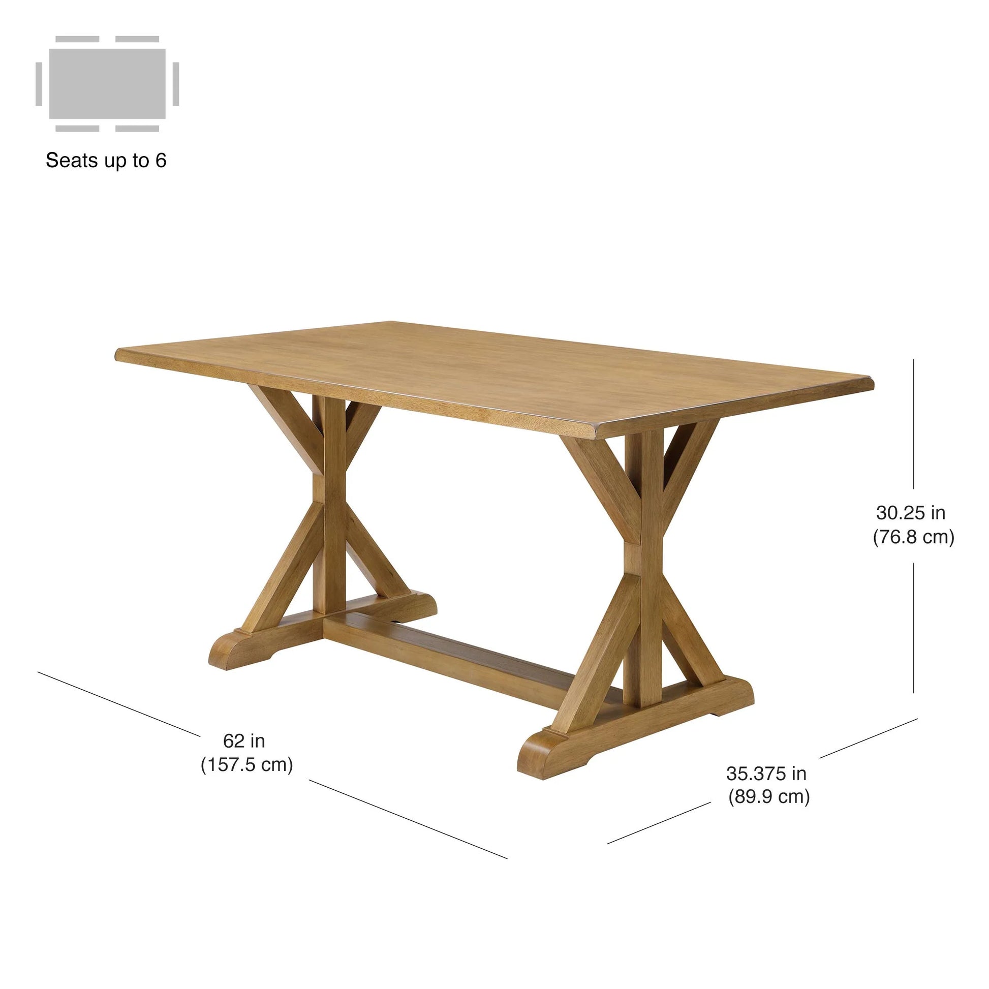 Modern 62 in Rectangle Solid Wood Dining Table, Light Honey
