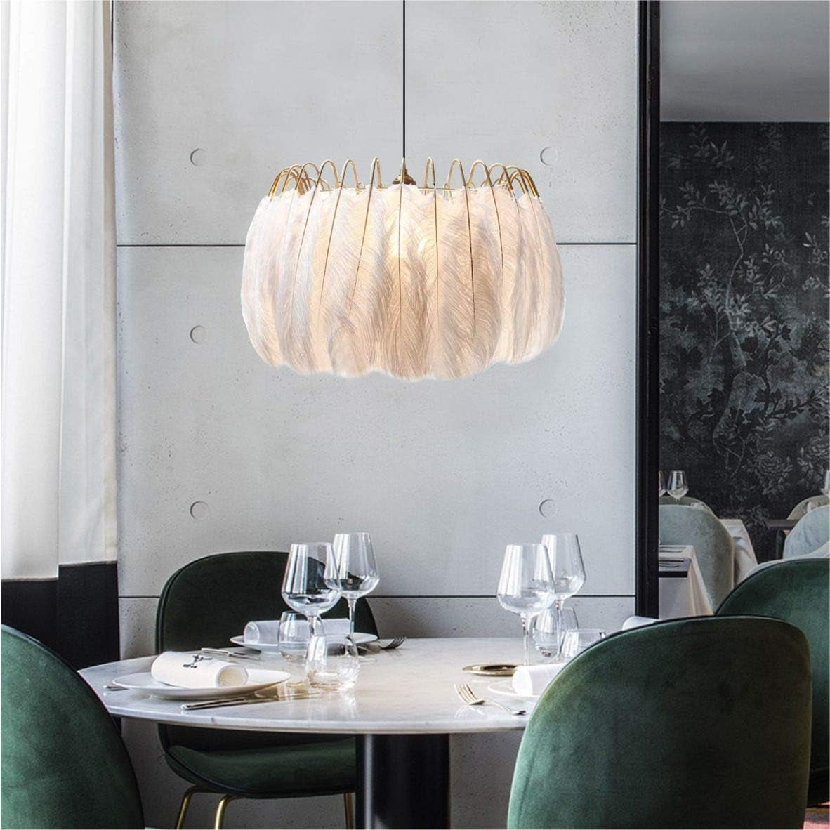 Lighting Nordic White Feather Chandelier Minimalist Decor Pendant Light Beautiful Adjustable Hanging Light for Bedroom Girls Room (Large)