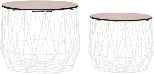 Set of 2 Coffee Table MDF Cover up and Metal Frame Endside Tables for Home,Living Room Home Furniture Home Decor White